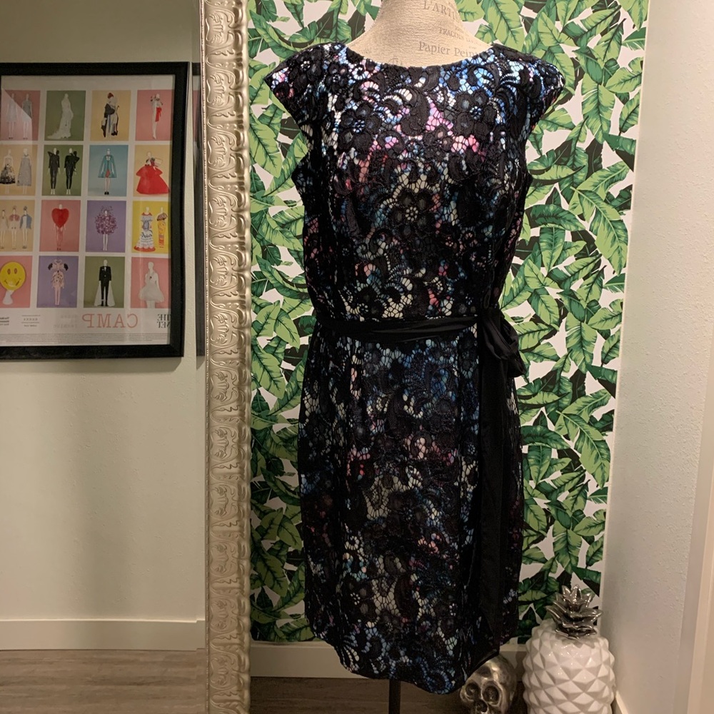 Alex Evenings black lace overlay cocktail dress
